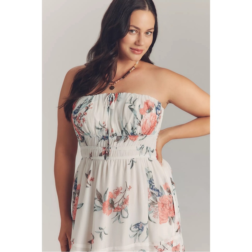 Anthropologie Somerset Strapless Chiffon Midi Dress Ivory Floral Size Large NWT - Picture 6 of 10